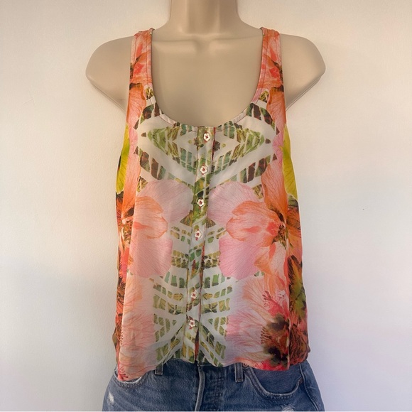 Anthropologie Tops - Anthropologie KAS New York Women’s Pink Green Floral Button Tank Top Size Small